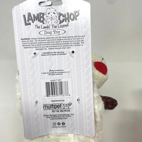 Multipet Lamb Chop with Red Buffalo Check Dog Interactive 10.5" Plush Toy - Picture 6 of 7